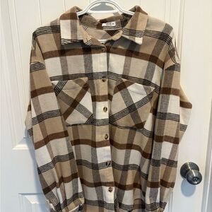 Ardene Women's Plaid Jacket in Brown, Tan, and White